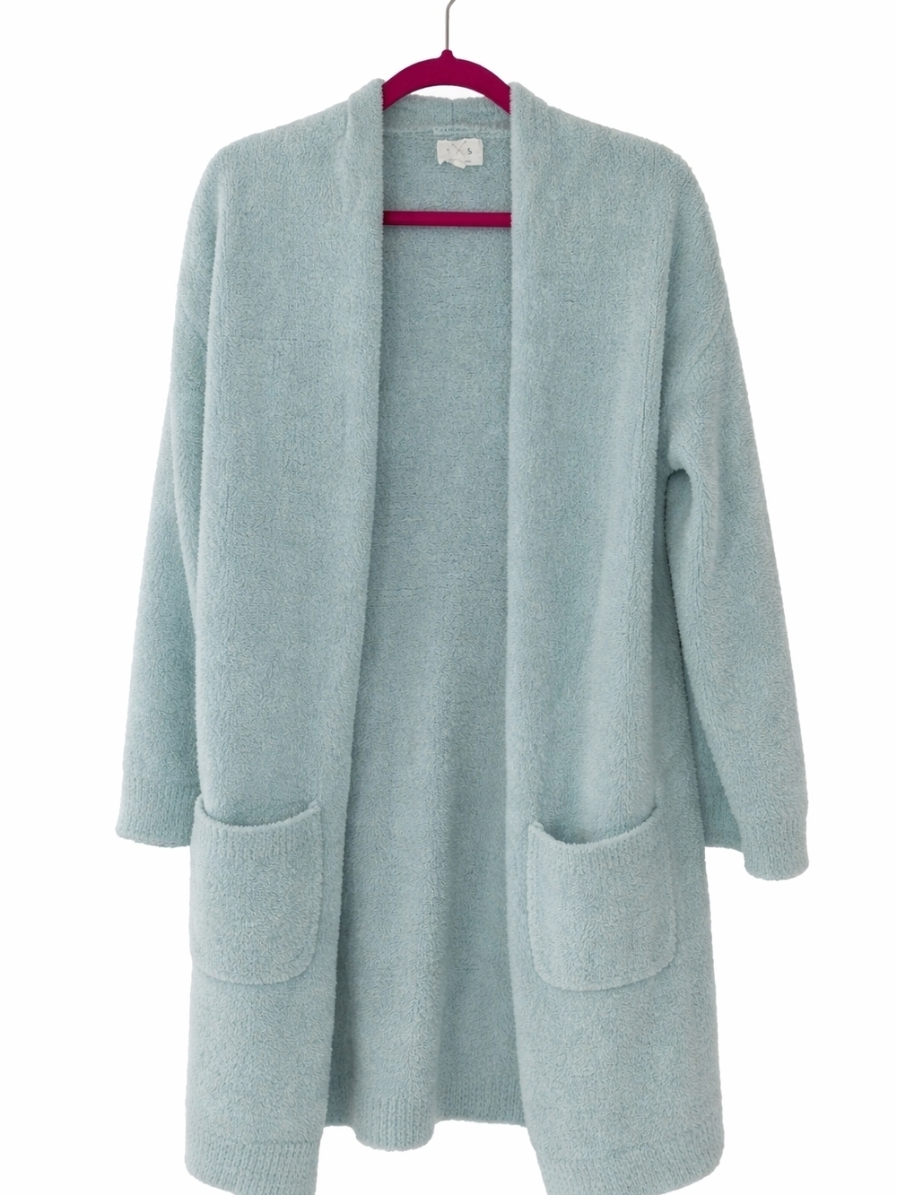 Soft Warm And Fuzzy Open-Front Light Blue Women's Sweater Cardigan